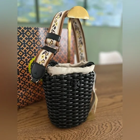 NWT! NEW! Tory Burch Emerson Basketweave Woven Mini Bucket Bag -Women leather - Picture 10 of 12